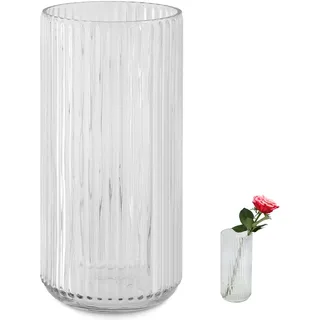TEUYOE Vasen Glas, 20 cm Gerippte Glasvase,Modern Geriffelte Vase, für Orchideen, Rosen, Tulpen,Wohnzimmer, Esszimmer, Couchtisch, Küche, Büro(Transparent)
