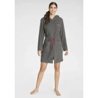 Damenbademantel KANGAROOS "Kira, ideal für Sauna & Spa, Hotelbademantel, Morgenmantel" Gr. XL, grau, L:95cm, Leichtfrottier, Hausmäntel, Damenbademantel, mit Bindekordel, kurz, Bademäntel für Damen, XS-3XL, Topseller