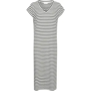 KAFFE Damen Midi, gestreift, Jersey, V-Ausschnitt, Shorts, Batwing, Ärmel, lässige Passform Kleid, Kreide/Black Stripe, XXL