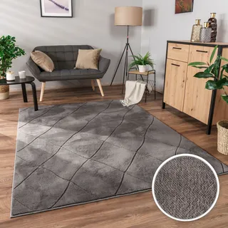 Paco Home Teppich Wohnzimmer Schlafzimmer Kurzflor Boho Skandi Raute 3D Grau Anthrazit
