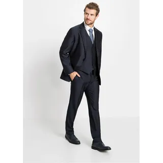 Anzug BONPRIX, Herren, Gr. 56, N-Gr, blau (dunkelblau (länge: regulär)), Web, Accessoire: 100% Polyester. Obermaterial: 88% Polyester, 12% Viskose. Futter: 100% Polyester, gepflegt, unifarben, festlich, regular fit, Anzüge Anzug, bestehend aus Sakko mit Reverse, Weste, Flatfront-Hose und Krawatte
