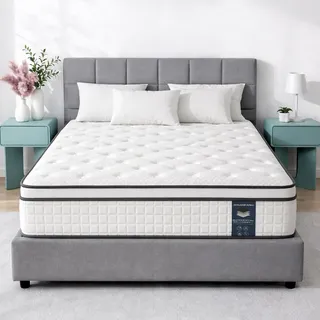 Qabefy Matratze 120x200 cm Höhe 25cm, 7-Zonen Orthopädische Federkernmatratze mit Comfort Memory-Schaum Schicht, Härtegrad H3, Rückenentlastende