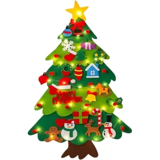 Kruzzel filz Weihnachtsbaum für Kinder – inkl. LED-Lichter & abnehmbaren Ornamenten, DIY Deko - Bunt