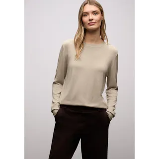 Strickpullover STREET ONE, Damen, Gr. 42, cotton beige, Strick, Obermaterial: 86% Viskose, 14% Polyester, unifarben, tailliert hüftbedeckend, Rundhals, Bündchen, Pullover Strickpullover, aus Viskosemix