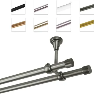 Gardinenstange Vorhangstange 19 mm mit Endkappen, einfache Montage, Decke, 2-läufig, Antik Stahl, 280 cm
