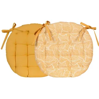 Atout Ciel Stuhlkissen, rund, zweifarbig, Durchmesser 40 cm, Gelb Bedruckt/einfarbig