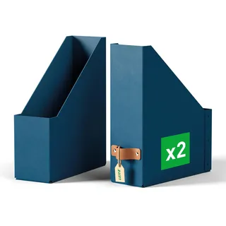 Leitz Puro Stehsammler – 2er-Set A4 Magazinhalter, kompatibel mit gängigen Regalsystemen, 900 Blatt (80 g/m2) Schreibtisch-Organizer für Büro & Zuhause, 10x25x30 cm, Dunkelblau, 24710068