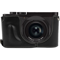 Halbe Kameratasche, untere Öffnung PU-Ledertasche Schutzhülle für den halben Körper Hülle für Leica Q2-Schwarz, Braun, Kaffee (optional)(Schwarz)