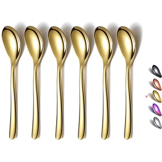 HOMQUEN Gold Espressolöffel, 5,5 Zoll Mini-Kaffeelöffel, Kleine Löffel Aus Edelstahl, Teelöffel Für Desserts, 6er-Set, Spülmaschinenfest