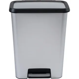 Curver Papierkorb, mit Pedal, Inhalt 50l, Compatta - Silber, Schwarz