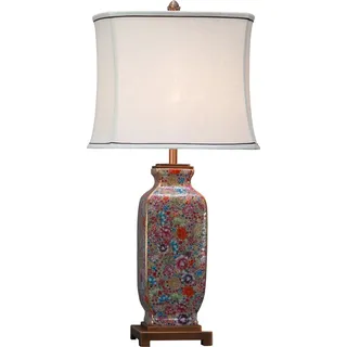 Fine Asianliving Chinesische Tischlampe Porzellan mit Lampenschirm E27 Orientalische Tischleuchte Keramik Nachttischlampen Schlafzimmer Wohnzimmer