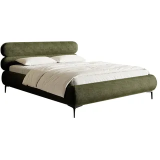 Selsey Polsterbett mit Bettkasten, Olivgrün mit schwarzen Füßen, 140 cm - Grün
