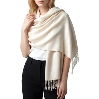 Achillea Zweifarbiger Vintage-Schal aus Jacquard, Paisleymuster, Pashmina-Schal, Cream