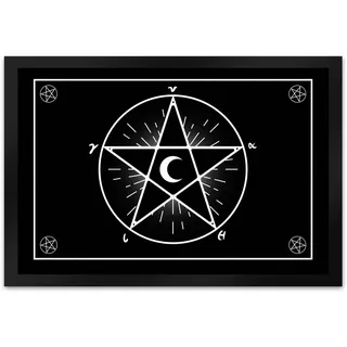 speecheese Fußmatte XL in 40x60 cm mit Pentagramm im coolen Halloween Design in Schwarz-Weiß mit vielen verschiedenen Runen und Symbolen kann jeder Hexenzirkel Seine mystischen Rituale zu
