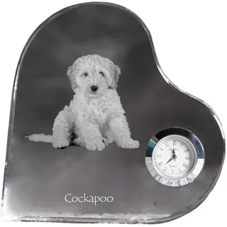 Cockapoo - Kristalluhr mit einem Hundebild, Herzregal-Uhr, personalisierte Standuhr der Marke Art-Dog - Transparent