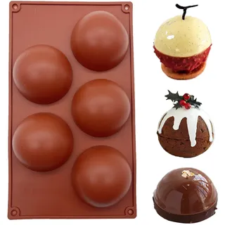 duoyif Halbkugel Silikonform Ø8cm 5Löcher Halbkreis Kugel Kuchenform Schokolade Mousse Eiswürfel Kuchen Dekor Kugeln (Braun, Silikon, FOOD_PREPARATION_MOLD)