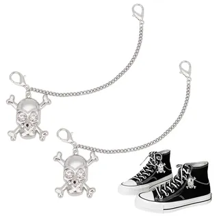 PandaHall 2 Stück Schuhanhänger Kette Metall Schuh Deko Ketten Totenkopf Schnürsenkel Charms Schuhschmuck Ketten Mit Karabinerverschluss Für Halloween Damen Sneaker Stiefel Sandalen Freizeitschuhe