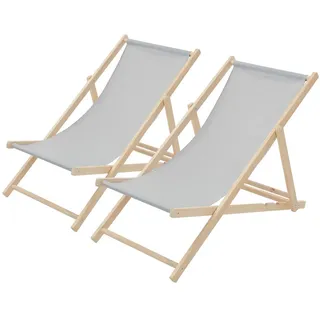 ECD-Germany Strandliege 2er Set , Hellgrau , Holz , 57.5x83x100 cm , Gartenmöbel, Gartenliegen