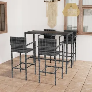 The Living Store 5-tlg. Gartenbar-Set Poly Rattan Grau - Grau