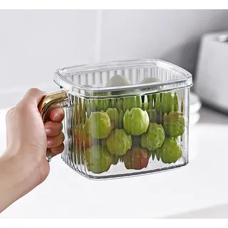 Kunststoff Küche Lebensmittel Behälter Mit Griff Gemüse Aufbewahrung Sbox Stapelbare Gewürz Dosen Kühlschrank Frisch Halten Obst Aufbewahrung Sdose, transparent - Transparent