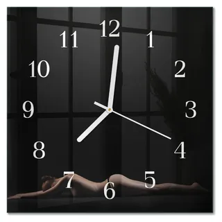 Tulup Glasuhr Wanduhr Küchenuhr Echt-Glas 30x30 cm Modern Dekorativ Geräuschlos Weiße Zeiger - Frau - Schwarz