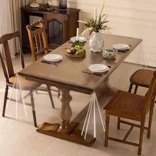 AooHome Tischdecke Transparent 140X180cm, Tischdecke Abwaschbar PVC Tischfolie Durchsichtig 0.17mm, Wasserdicht Abwaschbar Schmutzabweisend