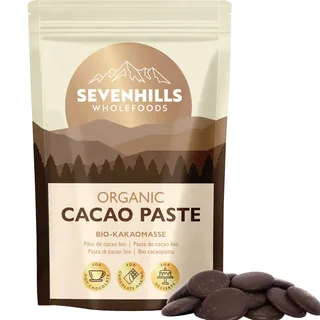 Sevenhills Wholefoods Kakaomasse Bio 500g Kakaopaste, Likör, Waffeln | für heiße Schokolade und Backen, ungesüßt, Knöpfe, Tropfen