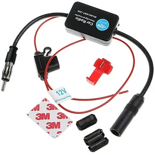 F86S 12V Universal Autoradio Antennenverstärker – Signalverstärker für Auto/LKW – Optimierter AM/FM Radioempfang – Starker Empfangsverbesserer für KFZ-Radio