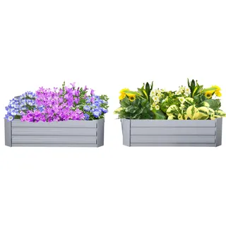 Pflanzkasten, 2er-Set, Blumenkasten, offener Boden, Stahlrahmen, grau, (2 x) 100 x 100 x 30 cm