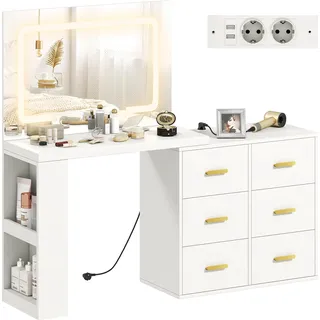 HOMCOM-Schminktisch-MDF, Glas-118L x 78B x 135H cm-Weiß - Weiß