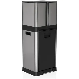 hjh OFFICE Mülleimer Küche, Mülltrennsystem 3 Fächer, 2x 6L + 1x 20L CLEAN 3 Abfalleimer aus Stahl, Inneneimer, 32 Liter, Silber