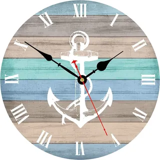 Toudorp 30cm Küchenuhr Retro Anker Wanduhr Holz, Leise ohne Ticken