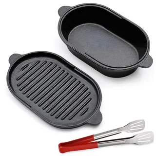 BUERPINKING 2in1 Gusseisen Topf Oval 23cm – 2L,Gusseisen Topf Brot Backen, Brotbacktopf BräTer Schmortopf mit Deckel Brottopf zum Backen für Brot Backe, Cast Iron Pot Backwaren, Eintopf