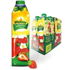 Pfanner Erdbeere Fruchtnektar (8 x 1 l) - 30 % Fruchtgehalt – Fruchtgetränk im Vorratspack –Getränk aus Erdbeere