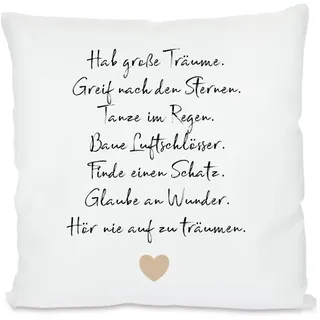 Manufaktur Liebevoll Kissen mit Spruch Hab große Träume Kissenbezug 40x40 Jugendweihe Geburtstag Taufe Konfirmation Kommunion Geschenk Mädchen Jungen Kinder Babygeschenk