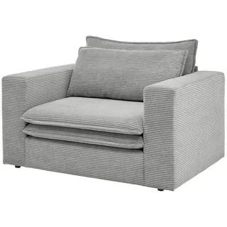 Furn.Design Loveseat hellgrau Cord, Loungesessel 125 cm , Holz, Textil , Nachbildung , 125x83x91 cm , Wohnzimmer, Sessel, Polstersessel