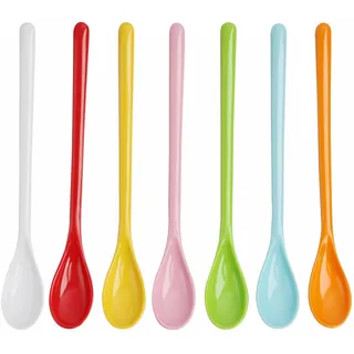 FunWorth Plastik Löffel Set, 7 Stück Lange Griff Eierlöffel aus Kunststoff, Anti-Tropfen Marmeladenlöffel, Bunte Farben, Ideal für Joghurt, Eis, Kaffee, Getränke, Heimküche und Gastronomie