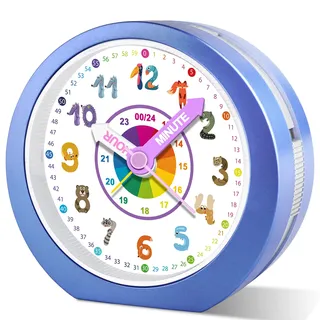 DTKID Kinderwecker Lautlos, Nachtlicht, Snooze, Analog, Batterie (Hellblau)