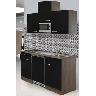 Respekta KB150EYSMI Küche mit Kühlschrank, Mikrowelle, Elektrokochfeld links schwarz