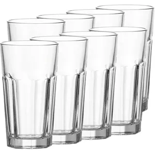 Longdrinkglas LEONARDO "Longdrinkgläser Rock 540 ml 8er Set transparent", bunt (transparent), Glas, Trinkgefäße, Longdrinkglas