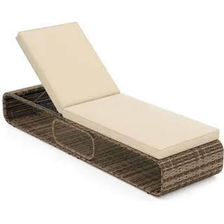COSTWAY Gartenliege Polyrattan, Sonnenliege mit Auflage & verstellbarer Rückenlehne, wetterfeste Liegestuhl, Terrassenliege bis 180kg, Khak - Braun