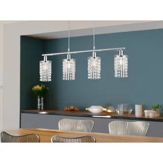Pendelleuchte POSH 4-flammig Chrom, Glaslampenschirm mit Acryl Kristall Behang - Silber