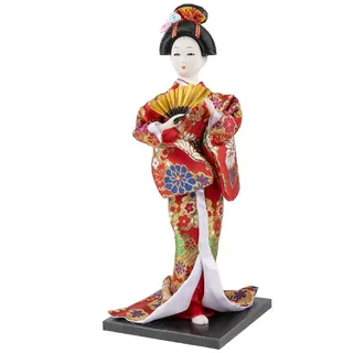 Lachineuse - Japanische Puppe aus rotem Kimono - Traditionelle asiatische Puppe 31 cm - japanische Dekoration Wohnzimmer - Geisha-Figur - Handarbeit - Deko Haus Asien Japan, Rot