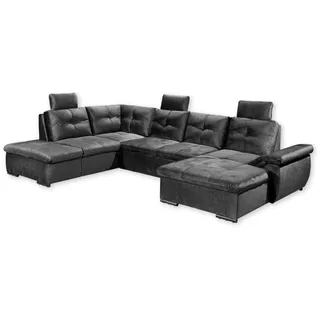 ed exciting design ALIJA Wohnlandschaft in U-Form Schwarz - Ausziehbares Sofa mit Schlaffunktion, Bettkasten & Verstellbarer Armlehne - 334 x 84 (107) x 217 cm (B/H/T)