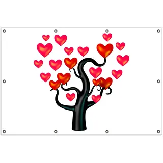 Wallario Outdoor-Poster für Garten oder Balkon, Motiv Comic Baum mit Herzen, in ca. 100 x 150 cm - Weiß