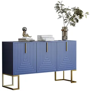 Okwish Sideboard 130/40/80 cm navyblau aus MDF mit 3 Türen und verstellbaren Regalböden , Blau , Holzwerkstoff , 138x80.5x40 cm , Kleinmöbel, Kommoden, Sideboards