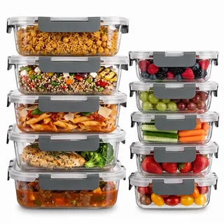 uandu Glasbehälter mit Deckel 20-teilig – Meal Prep Boxen Glas | 10 Behälter, 10 Deckel, Borosilikatglas, Auslaufsichere Frischhaltedosen, Mikrowellengeeignet, Gefriergeeignet