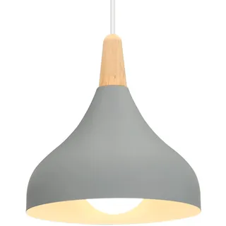 iDEGU Hängelampe Retro E27 Hängeleuchte Moderne Tropfenförmig Hut Deckenleuchte aus Metall Holz Pendelleuchte für Schlafzimmer Esszimmer Küche (Grau, 1 Stück)