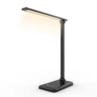 Aourow Schreibtischlampe LED Dimmbare Tischlampe: Tischleuchte mit 5 Lichtfarben und 5 Helligkeitsstufen,Desk Lamp USB-Anschluss für Aufladung des Smartphones,Nachttischlampe mit Touchscreen,Schwarz