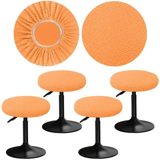 YINGAYOU Hockerbezug Rund 30-40 cm Hocker Bezug Rund mit Jacquard Muster Luxuriöser Stoff Waschbar Dehnbar Wunderschöne Farbe für Runde und Eckige Hocker (4, Orange)